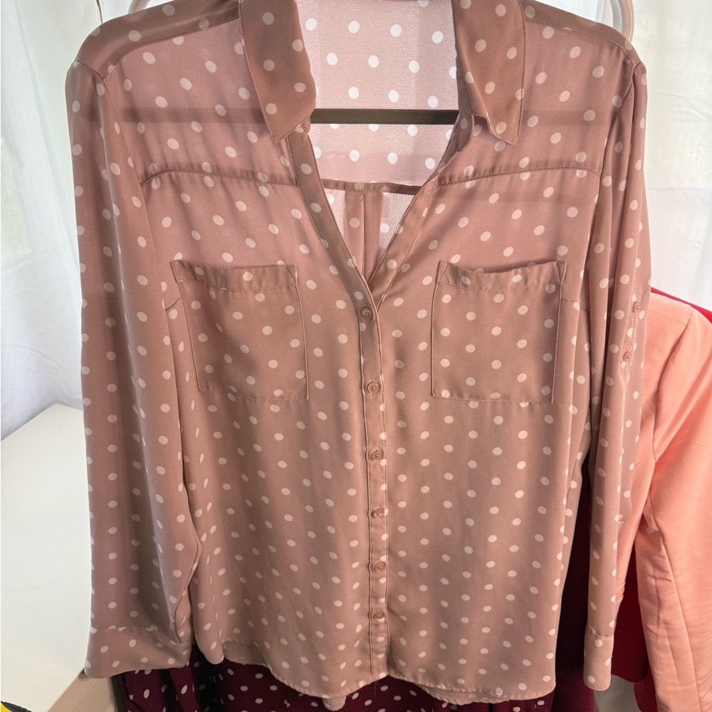Express Original Fit Portofino Blouse Polka Dot Pink